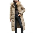 thumbnail image 2 of EOYWHK Womens Coats with Hood Womens Winter Jacket Warm Overcoat Slim Fur-Hooded Zipper Thicker Coat Outwear Flash Deal, 2 of 9