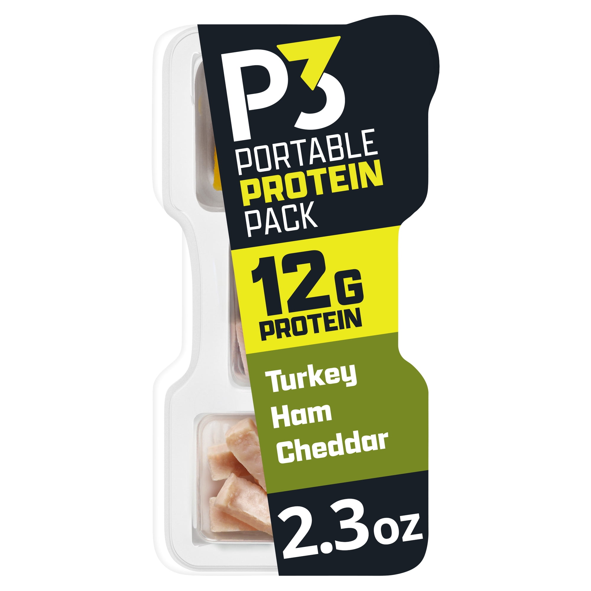 P3 Portable Protein Snack Pack with Turkey, Ham & Cheddar Cheese, 2.3 oz Tray