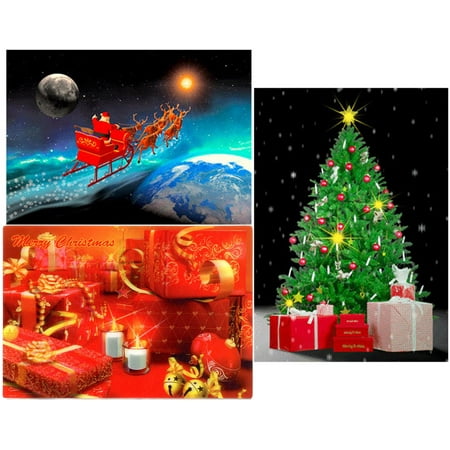 - Christmas -3 3D Lenticular Postcard Greeting Cards - Christmas Sleigh,Christmas Tree and Christmas present