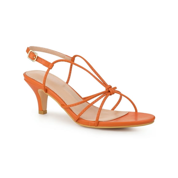 BLISSFUL STEP Women's Shoes Strappy Slingback Kitten Heel Sandals Orange 7