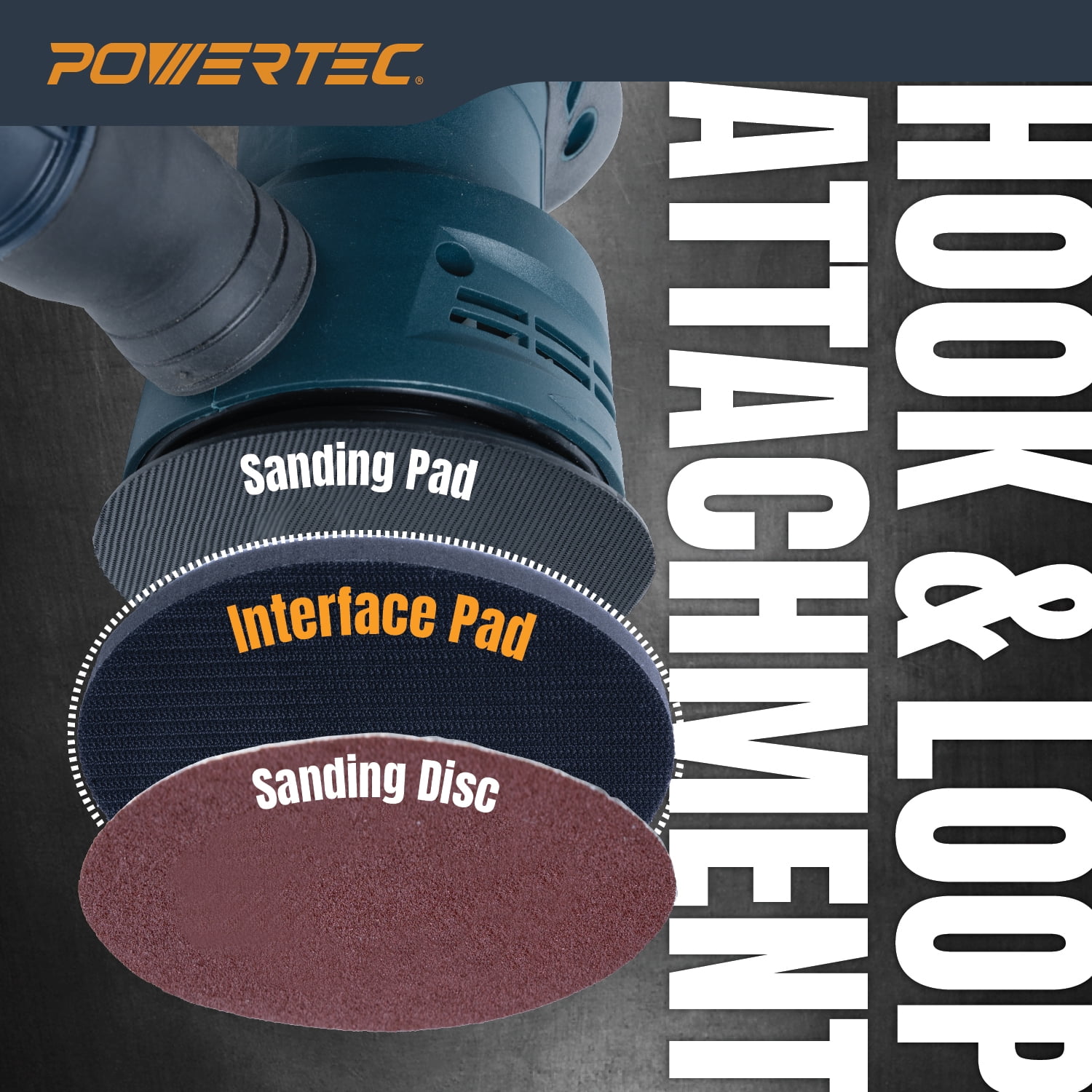 POWERTEC 4PK 6 inch Foam Interface Pad, Hook and Loop Backing Pad for 6 Inch Orbital Sander – High-Density PU Cushion Replacement Foam Pads for Contour Sanding & Dust Extraction (46902N)