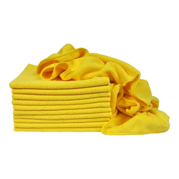 All-Purpose Utility Terry Weave Microfiber Towels, 240gsm, 16"x16", Yellow, 12-Pack