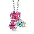thumbnail image 2 of Gem Stone King 925 Silver and 10K Yellow Gold Pink Zirconia and Blue Apatite Pendant Necklace for Women (2.49 Cttw, Oval 8X6MM, 7X5MM and 6X4MM, Gemstone, with 18 inch Chain), 2 of 4