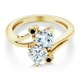 thumbnail image 2 of Gem Stone King 10K Yellow Gold Diamond Accent Ring Heart Shape Sky Blue Aquamarine and Moissanite (1.56 Cttw, Size 9), 2 of 3