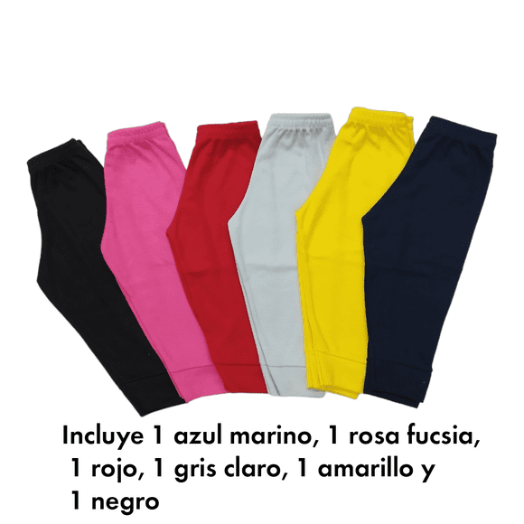 Paquete con 6 Pantalones Suaves para Bebé Niña combinación de colores fuertes, Baby Planet México, Talla 2 a 4 Años, 100% Algodón.