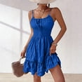 thumbnail image 2 of Hduncf Corset Mini Dresses for Women Trendy Summer Cute Spaghetti Strap Flowy Tiered Ruffle Dress Solid Color Sleeveless Sundress Blue L, 2 of 6