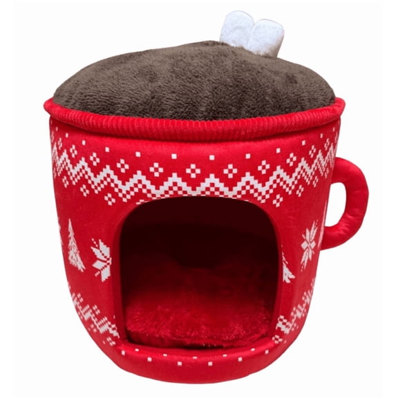 Vibrant Life Holiday Extra Small Hot Cocoa Pet Bed, Red/White/Brown, 15" x 15"