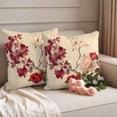 thumbnail image 2 of Spring Red Rose Pillow Covers 2 Pack Country Watercolor Red Floral Green Leaf Linen Pillowcase Waterproof Outdoor Throw Pillow Cover for Patio Garden Square Cushion 24”x24”, 2 of 9