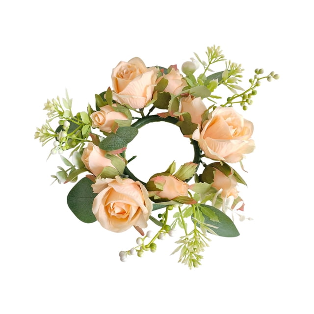 Wdhugt Candles Rose Rings V-Alentine'S Day Rose Rings Dining Table Party Decoration Candlestick Flower Wreath Plastic Material For Table Decor In Ginger Yellow Color E