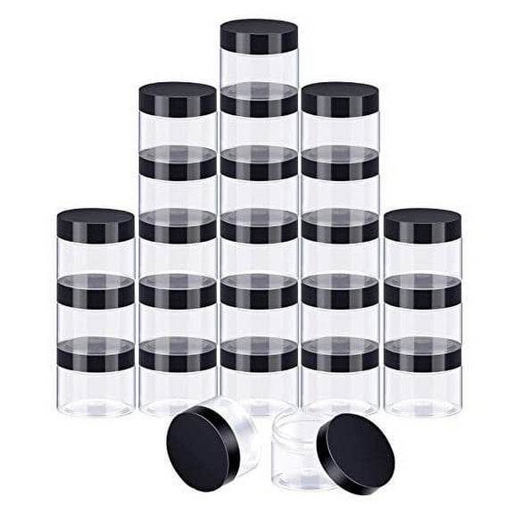 24 Pieces Empty Clear Plastic Jars with Lids Round Storage Containers Wide-Mouth for Beauty Product Cosmetic Cream Lotion Liquid Slime Butter Craft and Food (Black Lid, 2 oz)