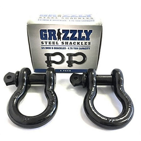 Grizzly D Ring Shackles (2 Pack) 3/4 INCH â€“ Heavy Duty Forged Steel with 4.75 Ton Capacity â€“ Ideal for Jeeps, ATVâ€™s, Trucks to use with Recovery, Towing, Snatch Straps, Snatch Block, and Tree Sa