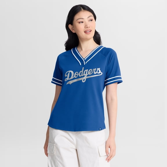 Women's Fanatics Royal Los Angeles Dodgers Diva Race Ahead Raglan V-Neck T-Shirt