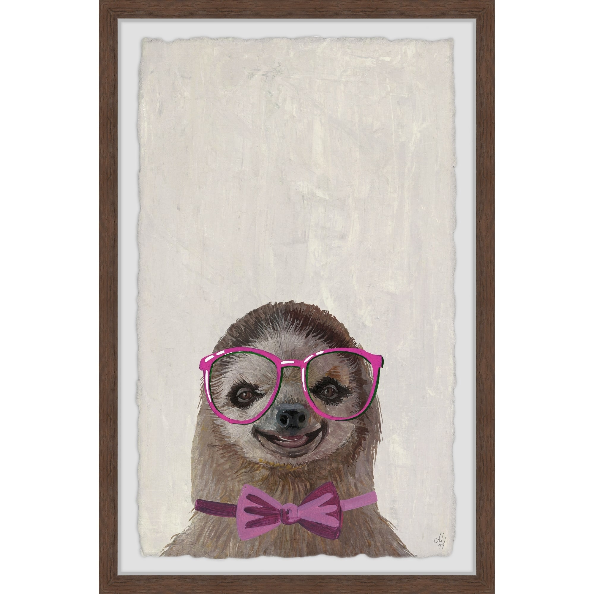 Marmont Hill Sloth With A Bow Iii Framed Wall Art, 20" x 1.5"