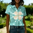 thumbnail image 4 of Bbyeadc Hawaiian Short Sleeve Shirts for Women Collared Shirts Button Down Breathable Tee Fashion Summer Beach Top,Cyan(M), 4 of 5