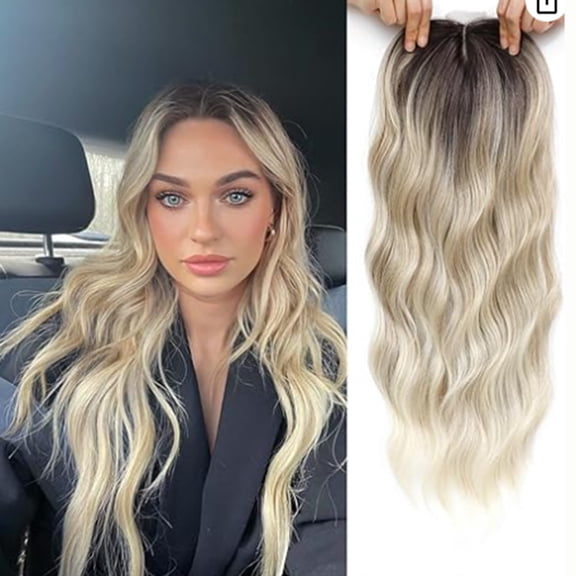 suxuMhao Wig, Black To Blonde Gradient Hair Replacement Piece, 22 IN Straight Synthetic Wig, Natural Looking Headband Wig with Secure Clip-In, 1 Piece Top Wigs for Hair Volumizing