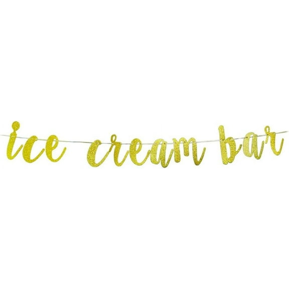 Ice Cream Bar Banner - Ice Cream Theme Party Supplies - Baby Shower, Bday, Wedding, Graduation, Summer Party Decorations - Gold, 5.5" x 7.8"