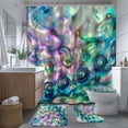 thumbnail image 2 of Lalilo 4 Pcs Marine Blue Shower Curtain Sets with Rugs for Bathroom Decor,Multicolor Abalone Shell Bathroom Curtain Set with Mats, 2 of 6