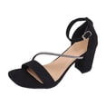 thumbnail image 2 of Fankiway Women's Comfortable High Heel Sandals Rhinestone Straps Block Heel Adjustable Ankle Strap Plus Size Summer Black 9, 2 of 8