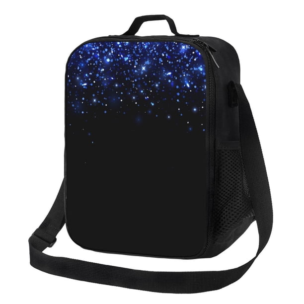 Disketp Black Blue Glitter Sparkles Bolsa Térmica Estampada para Almuerzo, Lonchera para Hombres y Mujeres Adultos