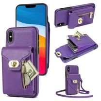 Dteck for Apple iPhone XR Zipper Pocket Case, Flip PU Leather Wallet Crossbody Shoulder Strap Lanyard Case with Credit Card Holder Women RFID Blocking Protective Purse Cover, purple
