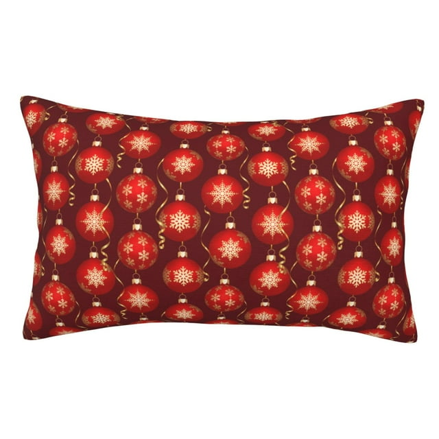 Wukai Christmas Red Balls Print Plush Throw Pillow Cover, Double-sided Pillow Protector without Pillow Core, with Hidden Zipper, Home Decorations-14"x20"