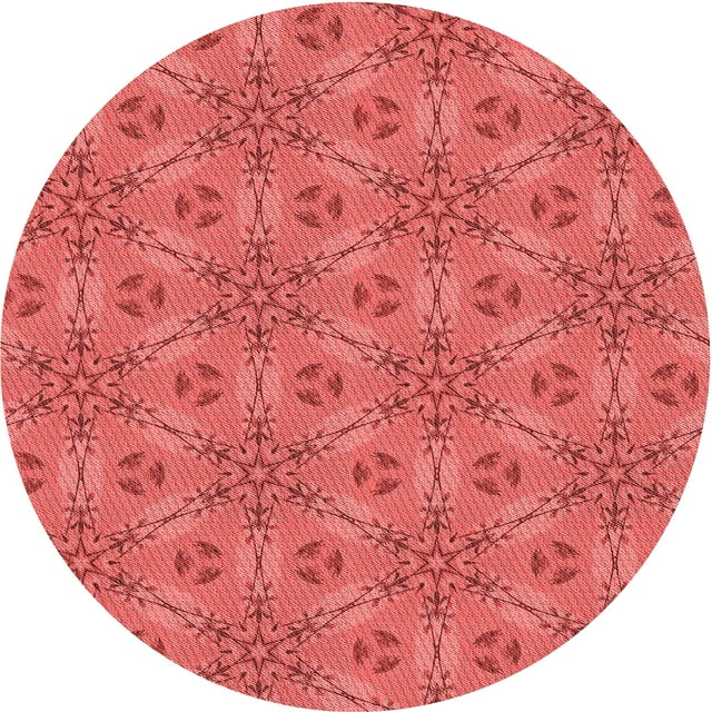 Ahgly Company Tapis Rond Lavable en Machine Intérieur Transitionnel Rouge, 6 Pieds Rond