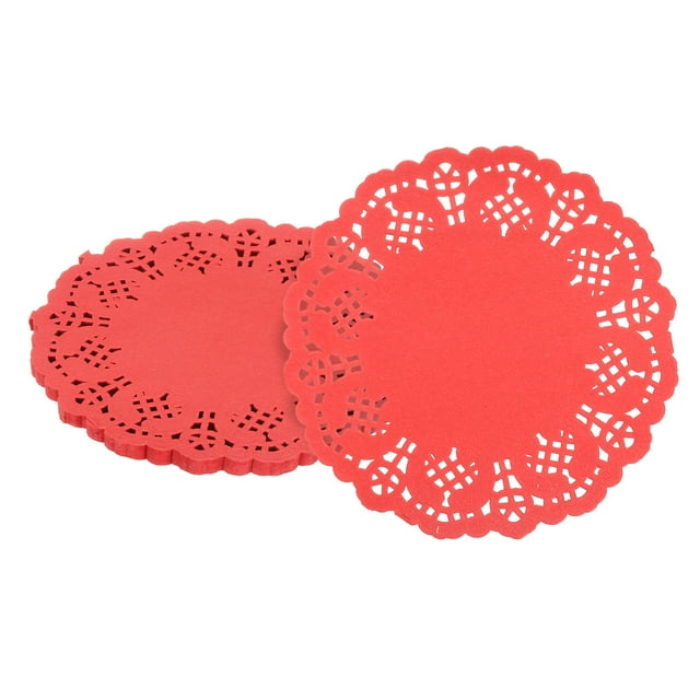 100 piezas de servilletas de papel, servilletas de papel de encaje de 5.5 pulgadas, manteles desechables de papel rojos