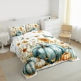 thumbnail image 3 of Manfei Blue Pumpkin Full Size Comforter Sets,Hello Fall Bedding Comforter Set,Country Flower Bedding Sets For Teens,Luxury Bedroom Decor Reversible,3-Piece, 3 of 8