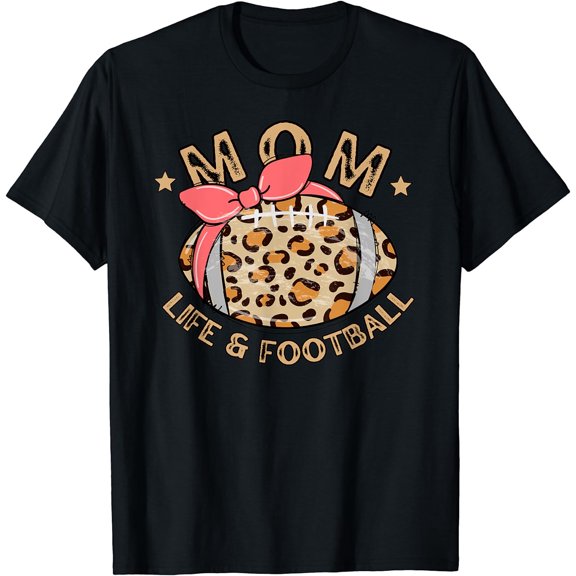 Women Football Mom Leopard Game Day Football Mothers day T-Shirt Black 3X-Large