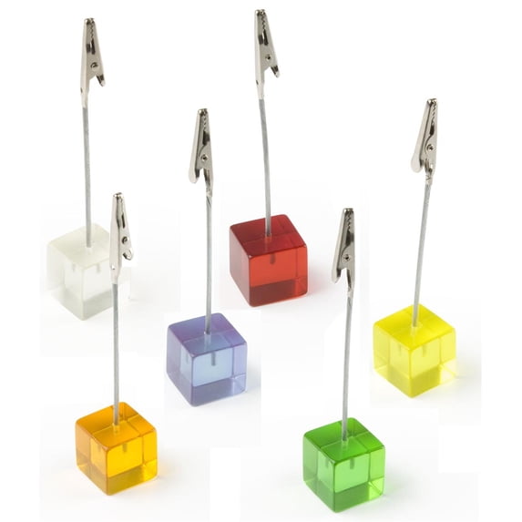 60 Total Units, 10 Sets of 6 Memo Clips with Alligator Clasps for Displaying Photos or Number Cards - 6 Different Colored Cubes (6CUBEALI)
