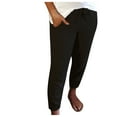 thumbnail image 5 of up to 60% off Gifts Usmixi Womens Elastic Waist Pants Casual Solid Drawstring Stretchy Lightweight Cropped Trousers Plus Size Loose Jogger Pants with Pockets Black XXXL, 5 of 6