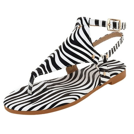 

MIASHUI Womens Sandals Women s Flat Sandals Open Toe Beach Sandals Buckle Strap Flip Flops Shoes White 9.5