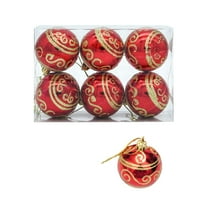 6-Pack Christmas Ornaments, Set of 6 Silver Striped Ball Christmas Tree Decorations for Party Decor(Red)