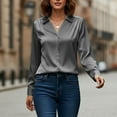 thumbnail image 4 of BXINGOHAI Women's Blouse Satin Silk Shirts Button Down Shirts Casual Loose Long Sleeve Office Work Tunic Tops Gray S, 4 of 7