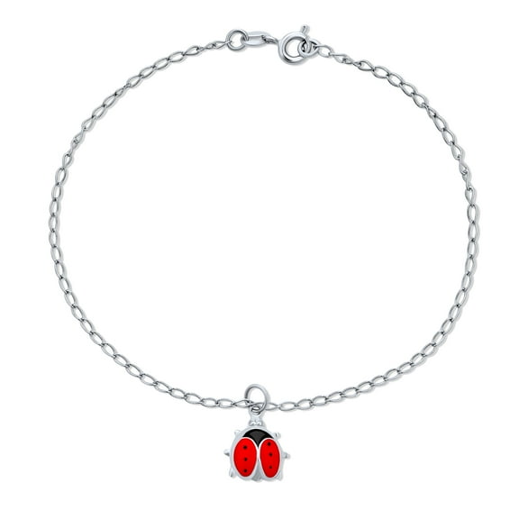 Bling Jewelry Womens Lucky Red Ladybug Charm Anklet Ankle Bracelet Sterling Silver 9.75 Inch