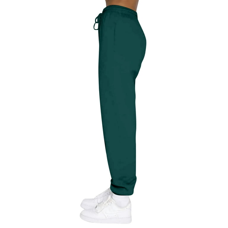 TQWQT Women's Sweatpants Fleece Baggy Casual High Waisted Workout Athletic  Cinch Bottom Comfy Fall Joggers Pants with Pocket Green L