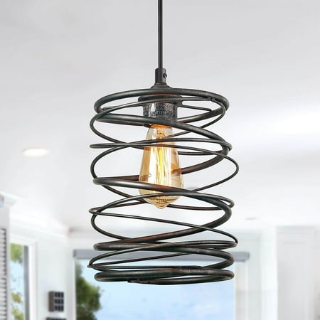 

LNC 1-Light Modern Farmhouse Distressed Mottled Black Pendant Light/Mini Kitchen Island Light 8 W x 9.5 H