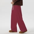 thumbnail image 2 of LMOIPLI Men's Wide Leg Track Pants Drawstring Waist Side Stripe Flowy Loose Fit Casual Trousers for Streetwear Daily Wear Wine XL, 2 of 7