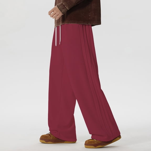 KIHOUT Men's Black Straight Leg Sweatpants Side Layered Design, Elastic Drawstring Waist, Casual Sports Trousers for Daily Wear
