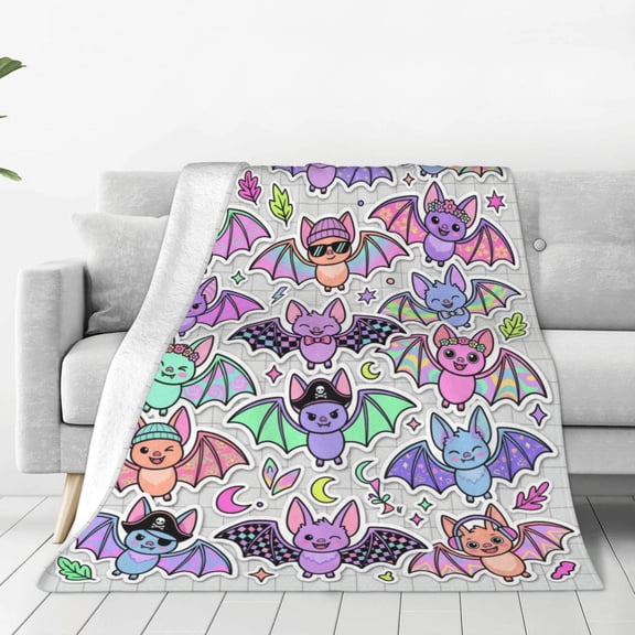 Bat Blanket, Flannel Plush Halloween Spooky Pattern Throw for Couch Sofa Bed, Halloween Party Gifts for Bat Lovers 50x40