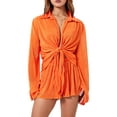 thumbnail image 1 of Diconna Ensemble Décontracté 2 Pcs pour Femmes Mode Chemise à Manches Longues avec Nœud + Short Tenue de Plage, 1 of 9