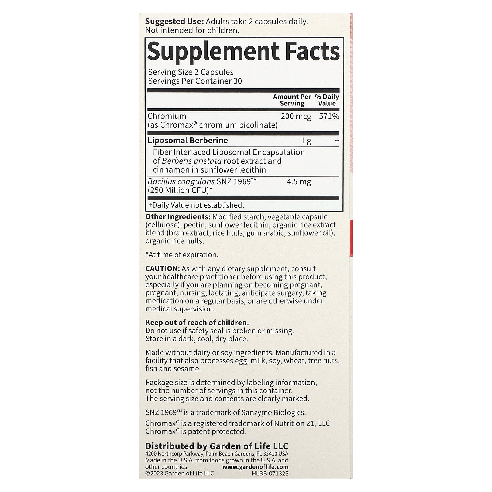 Garden of Life Liposomal Berberine with Chromium Picolinate for Blood Sugar, Metabolism and Cholesterol Support Plus Probiotics for Easy Digestion – Non GMO, Gluten-Free, Kosher – 30 Servings
