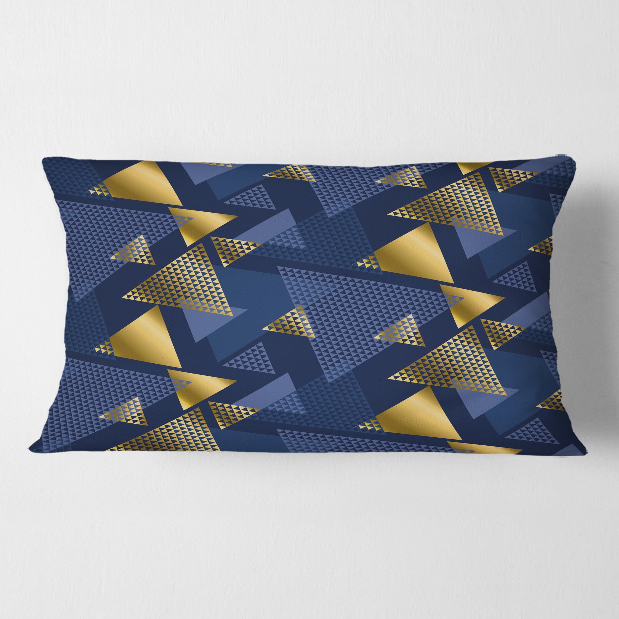 Designart Retro Luxury Waves In Gold And Blue IX' Mid-Century Modern Throw Pillow - 12x20