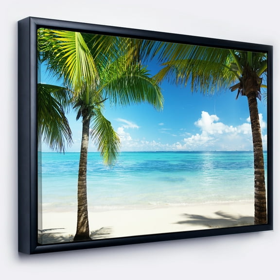 Designart ' Palm Trees and Sea ' Landscape Photography Framed Canvas Print
