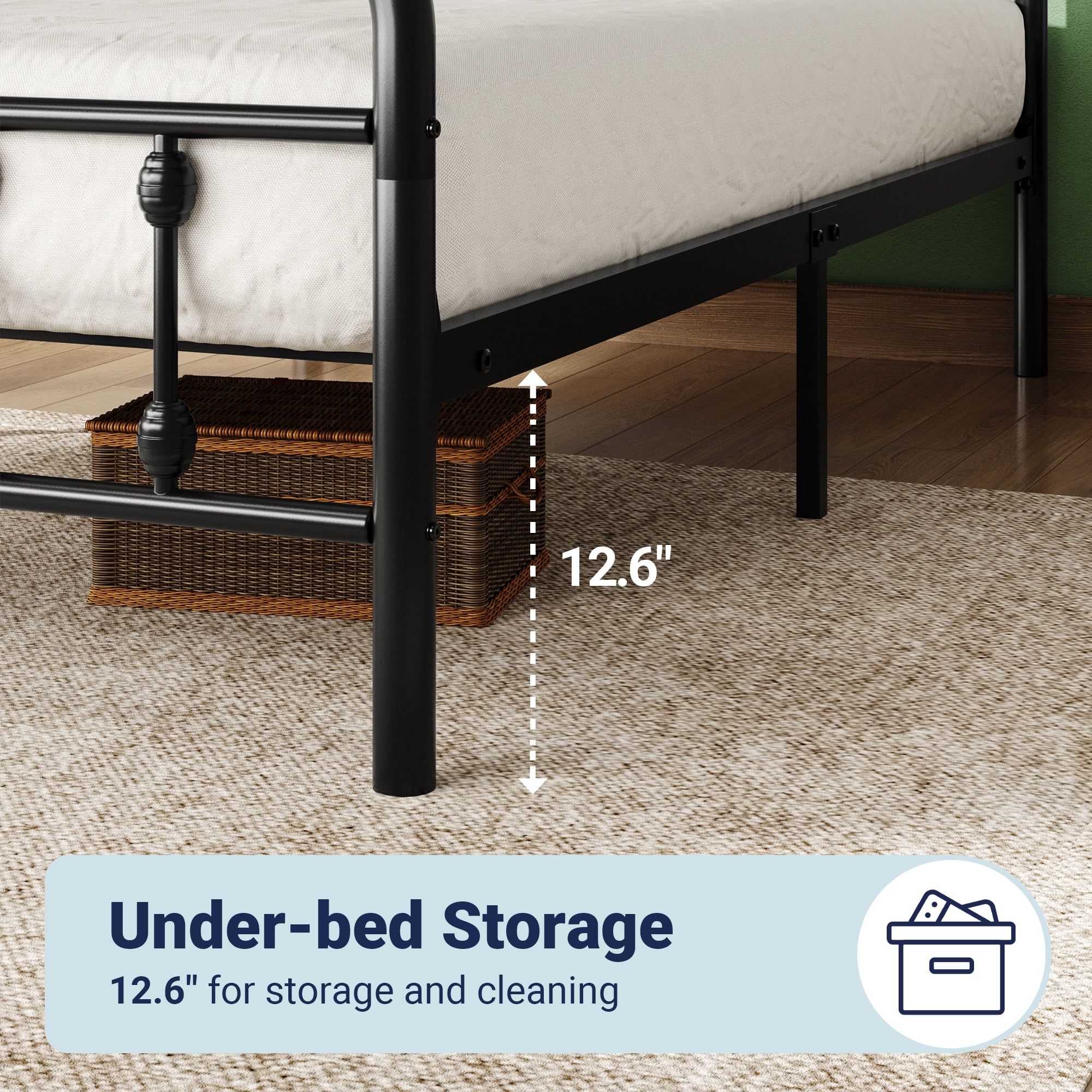 Allewie Full Metal Platform Bed Frame with Vintage Pattern Headboard/Footboard, No Box Spring Needed, Black