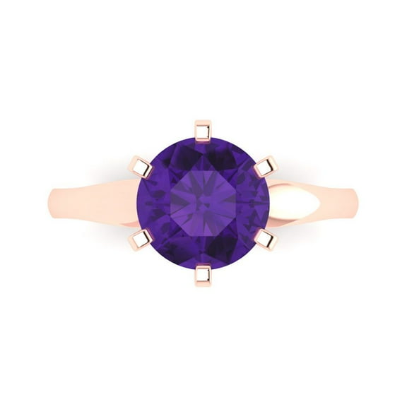 Solitaire Engagement Ring for Women - 2.5ct Natural Amethyst in 18K Rose Gold Promise Ring