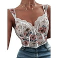 thumbnail image 3 of Seyurigaoka Women Summer Wild Navel Camisole Floral Print Mesh Lace Patchwork Sling Crop Tank Tops Sleeveless Backless Vests, 3 of 10