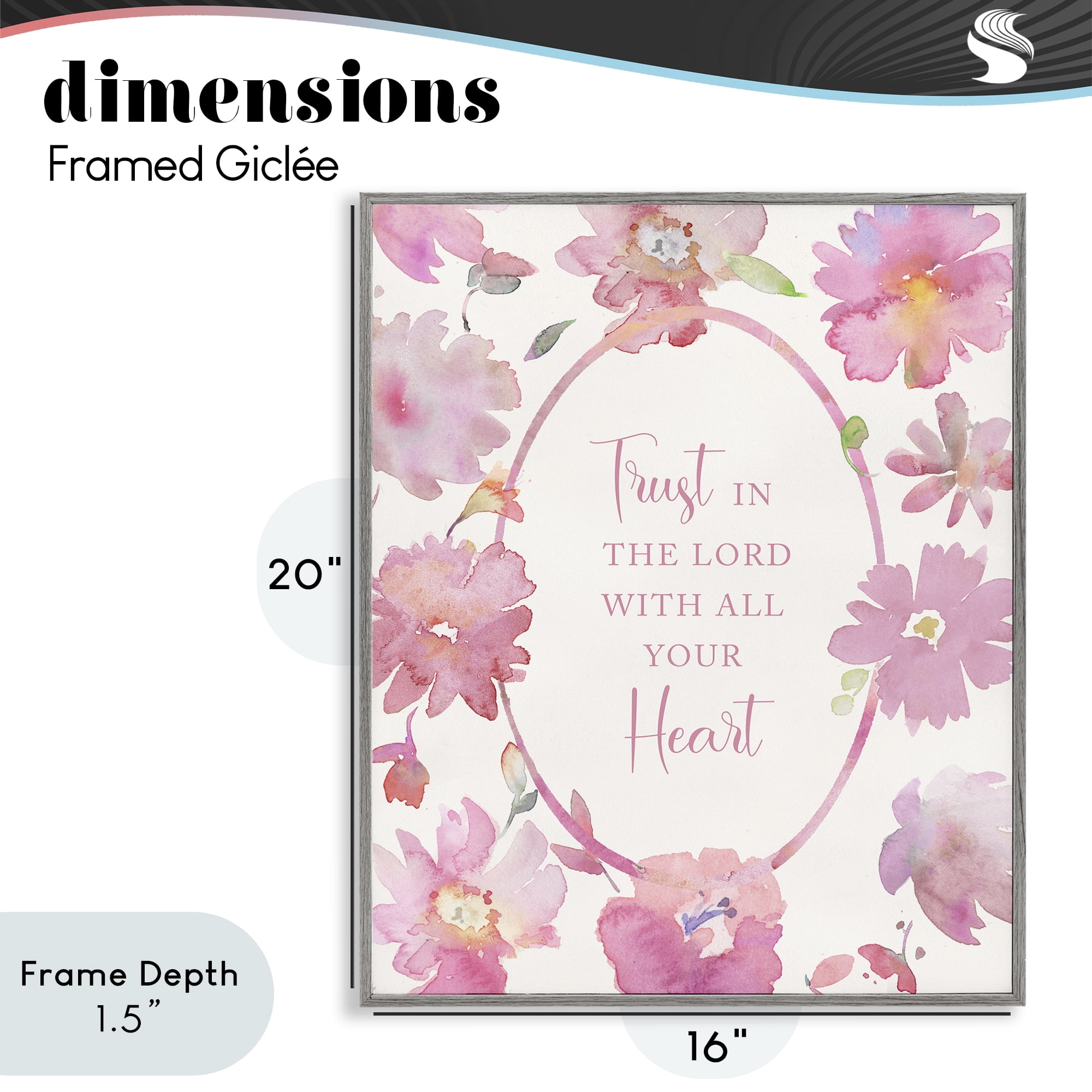 Stupell Industries Trust In The Lord Pink Blooms Gray Framed Giclee Art, design by Theresa Heidel