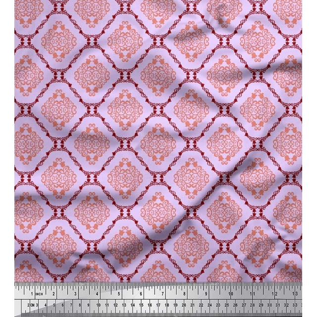 Soimoi polyester Crepe Fabric Flamingo & Moroccan Damask Decor Fabric Printed Yard 52 Inch Wide