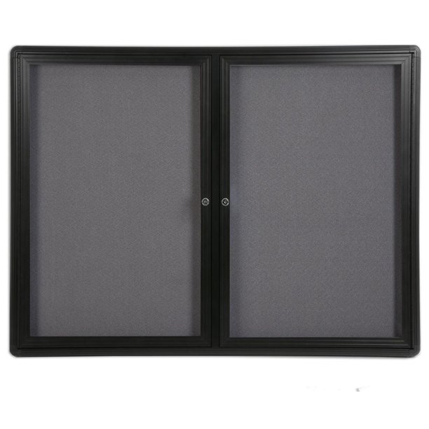 4 X 3 Enclosed Bulletin Board With 2 Swing Open Locking Doors 48 36 Gray Fabric Notice For Indoor Use Aluminum Black Frame Fbsw43bklg Com 4 X 3 Enclosed Bulletin Board With 2, Enclosed Cork Board With Sliding Glass Door